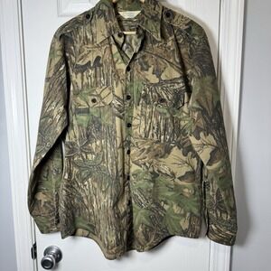 Vintage Sports Afield Realtree Camo Button Up Shirt Mens Large USA Made Spellout